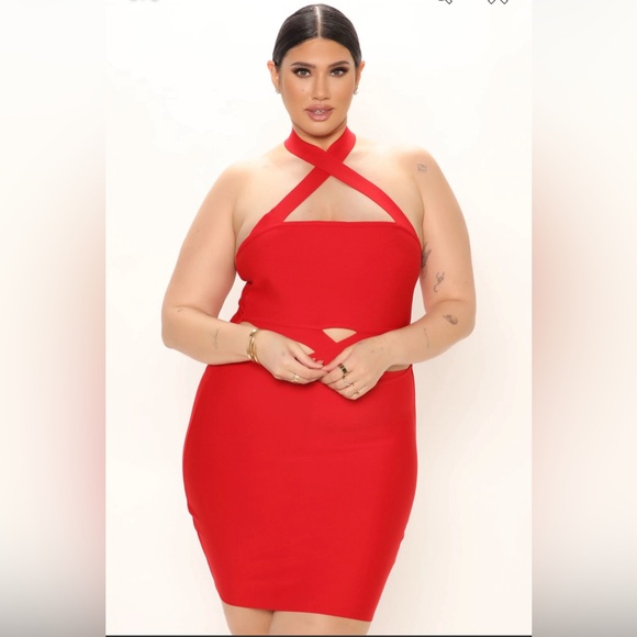 Fashion Nova Plus Sized Alia Bandage Mini Dress in red 3x - Picture 2 of 8